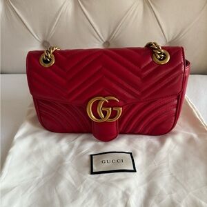 Gucci Red Shoulder Bag with Gold Accents